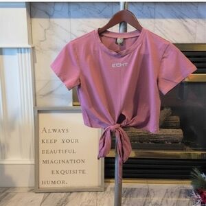 ECHT Mauve Tie-Front Crop Top T-Shirt Short Sleeve Activewear Size Small